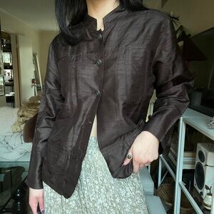 Elegant Brown Silk Women's Jacket